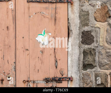 detailed image of an old weathered door in Gustavia, St Barts Stock Photo