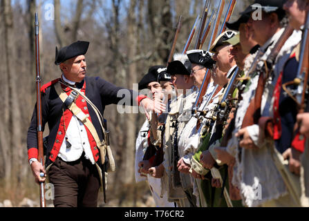 American revolutionary war reenactors lined up for inspection before ...