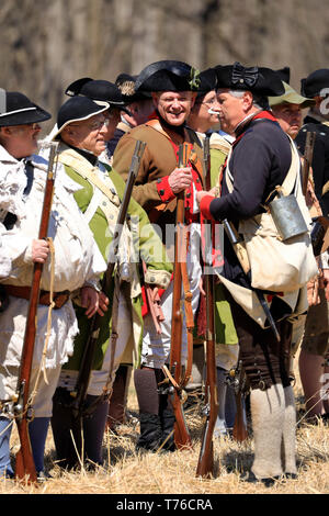 American revolutionary war reenactors lined up for inspection before ...