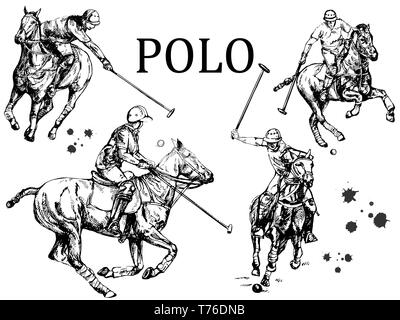 Set of hand drawn sketch style abstract polo players isolated on white background. Vector illustration. Stock Vector