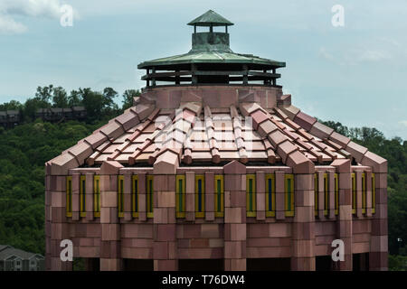 This architectural detail reveals the Art Deco tiling of the City Building's octagonal rotunda in Asheville, NC, USA Stock Photo