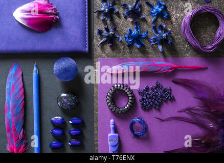 Composition with different items in purple colors Stock Photo