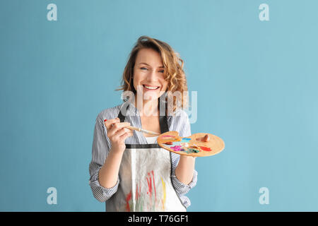 Professional brush with blue paint on a white background Stock Photo ...