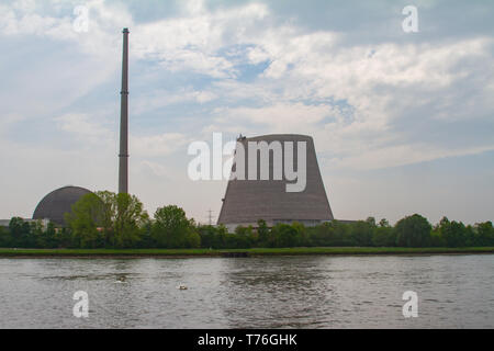 Muelheim-kaerlich, Germany - May 2, 2019: the cooling tower of the nuclear power plant gets demolished Stock Photo