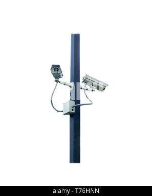 CCTV security camera on pole,isolated on white background Stock Photo