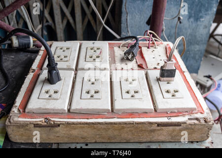Plug socket with cable line old obsolete Stock Photo