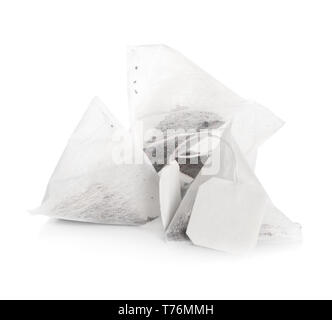 Tea bags on white background Stock Photo