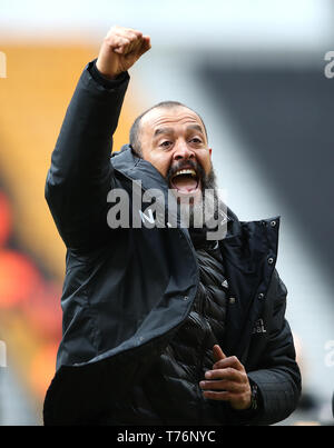 Wolverhampton Wanderers manager Nuno Espirito Santo celebrates during the Premier League match at Molineux, Wolverhampton. Stock Photo