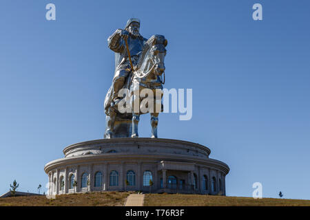 Tsonjin boldog, Mongolia - September 14, 2018: The giant Genghis Khan Equestrian Statue is part of the Genghis Khan Statue Complex on the bank of the  Stock Photo