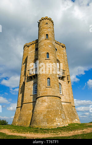Broadway Tower in Worcestershire on the Cotswolds Hills AONB Area, and is on the Cotswold Way Stock Photo