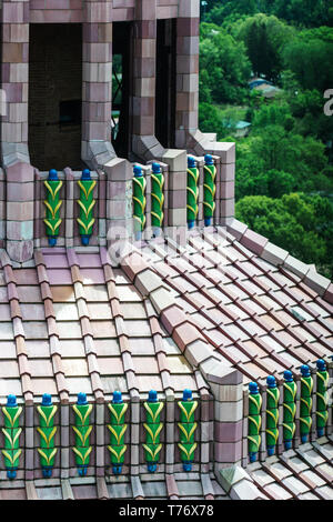 This architectural detail reveals the Art Deco tiling of the City Building's octagonal rotunda in Asheville, NC, USA Stock Photo