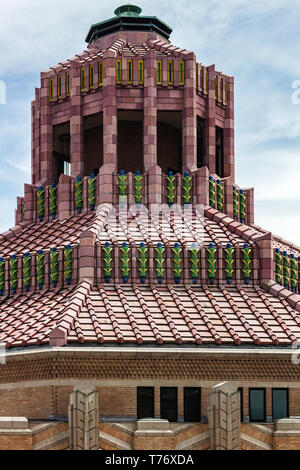 This architectural detail reveals the Art Deco tiling of the City Building's octagonal rotunda in Asheville, NC, USA Stock Photo