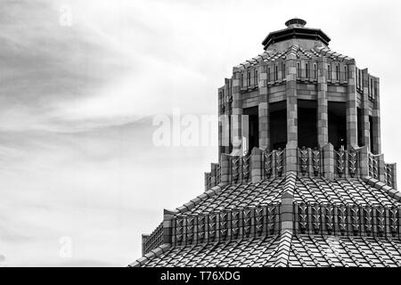 This architectural detail reveals the Art Deco tiling of the City Building's octagonal rotunda in Asheville, NC, USA Stock Photo