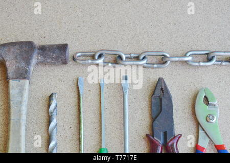 mechanic tool on wooden board Stock Photo