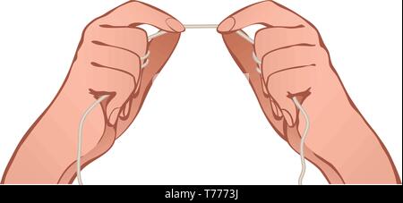 Dental floss in hand icon. Cartoon of dental floss in hand vector icon for web design isolated on white background Stock Vector