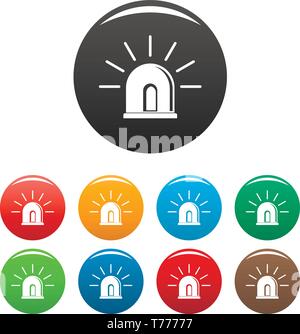 Light police siren icons set 9 color vector isolated on white for any design Stock Vector