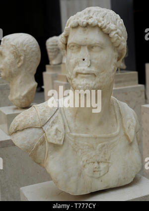 Hadrian (76-138 AD). Roman emperor. Nerva-Antonine dynasty. Bust. 130 AD. Marble. National Archaeological Museum. Madrid. Spain. Stock Photo