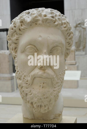 Marcus Aurelius (121-180). Roman emperor. Nerva-Antonine dynasty. Bust. 170-181 AD. Marble. National Archaeological Museum. Madrid. Spain. Stock Photo