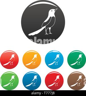 Asian magpie icons set 9 color vector isolated on white for any design Stock Vector