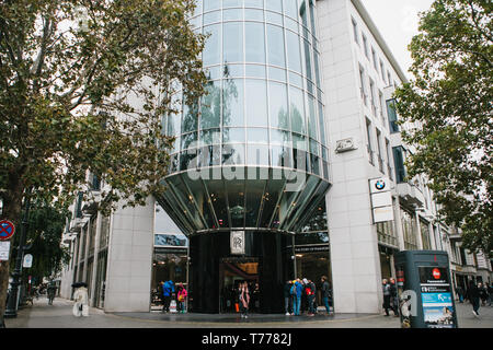 Berlin, October 1, 2017: View of the entrance to the mall. People enter and exit the mall. Everyday city life. Stock Photo