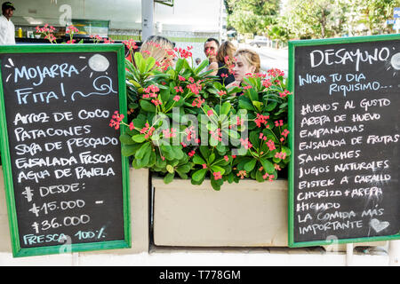 Cartagena Colombia,El Laguito,restaurant restaurants food dining eating out cafe cafes bistro,neighborhood,family business,chalkboard menu,Spanish lan Stock Photo