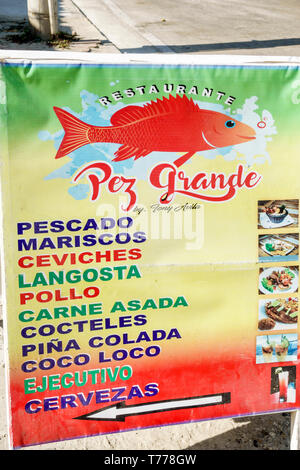 Cartagena Colombia,El Laguito,Restaurante Pez Grande,restaurant restaurants food dining eating out cafe cafes bistro,seafood,Spanish language,typical Stock Photo