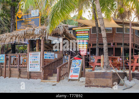 Tourist Information Centre at West Bay Beach Roatan Honduras. Stock Photo