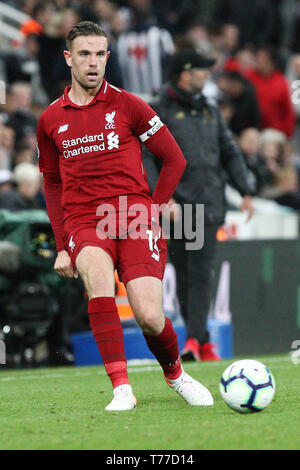 Newcastle upon Tyne, UK. 04th May, 2019.           Liverpool's Jordan Henderson during the Premier League match between Newcastle United and Liverpool at St. James's Park.  Editorial use only, license required for commercial use. No use in betting, games or a single club/league/player publications. Photograph may only be used for newspaper and/or magazine editorial purposes. Credit: MI News & Sport /Alamy Live News Stock Photo