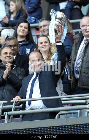 London, UK. 04th May, 2019. Manchester City Manager Nick Cushing holding the FA Women's Cup Final match between Manchester City Women and West Ham United Ladies at Wembley Stadium on May 4th 2019 in London, England. Credit: PHC Images/Alamy Live News Stock Photo