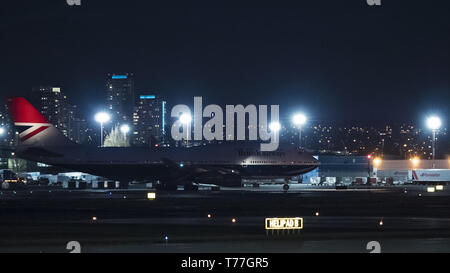 Richmond, British Columbia, Canada. 26th Apr, 2019. A British Airways Boeing 747-400 (G-CIVB) wide-body jetliner, painted in ''Negus'' retro livery, is ready to take off from Vancouver International Airport for an overnight flight to London's Heathrow Airport. Credit: Bayne Stanley/ZUMA Wire/Alamy Live News Stock Photo