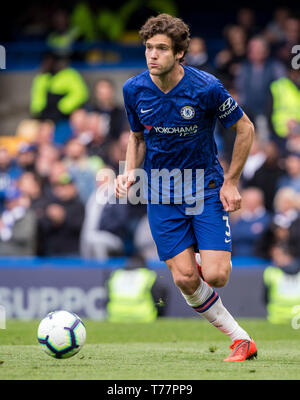 London, UK. 05th May, 2019. Marcos ALONSO of Chelsea during the Premier League match between Chelsea and Watford at Stamford Bridge, London, England on 5 May 2019. Photo by Andy Rowland. Editorial use only, license required for commercial use. No use in betting, games or a single club/league/player publications.Õ Credit: PRiME Media Images/Alamy Live News Stock Photo
