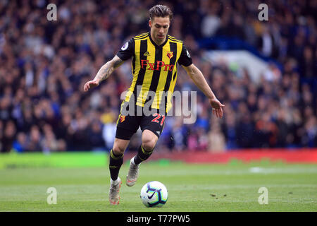 London, UK. 05th May, 2019. Kiko Femenía of Watford in action.Premier League match, Chelsea v Watford at Stamford Bridge in London on Sunday 5th May 2019. this image may only be used for Editorial purposes. Editorial use only, license required for commercial use. No use in betting, games or a single club/league/player publications. pic by Steffan Bowen/ Credit: Andrew Orchard sports photography/Alamy Live News Stock Photo