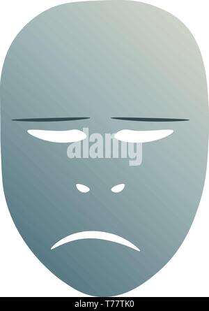 Theatrical mask with sorrowful emotion. Vector illustration. Blue mask with gradient isolated on white background. Stock Vector