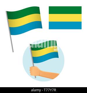 Gabon flag in hand. Patriotic background. National flag of Gabon  illustration Stock Photo