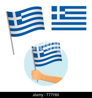 Greece flag in hand. Patriotic background. National flag of Greece  illustration Stock Photo