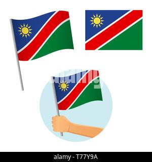 Namibia flag in hand. Patriotic background. National flag of Namibia  illustration Stock Photo