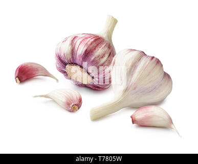 Fresh two garlic with garlic cloves isolated on white background Stock Photo