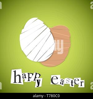 Vector Easter green card with eggs made from paper stripes Stock Vector