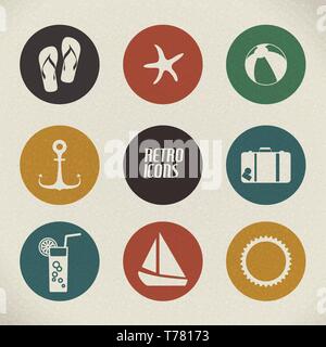 Vector summer poster made from icons - retro color version Stock Vector