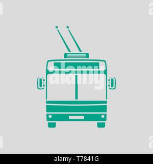 Trolleybus Icon Front View. Green on Gray Background. Vector Illustration. Stock Vector