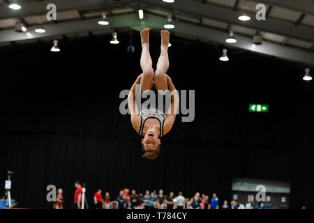 Telford, England, UK. 27 April, 2018. A male gymnast from Wakefield Gymnastics Club in action during Spring Series 1 at the Telford International Centre, Telford, UK.