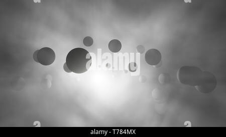 Planets and the sun in cosmic fog. 3D illustration Stock Photo