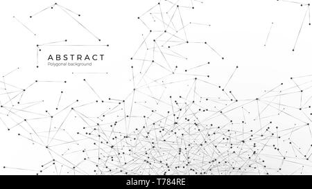 Abstract particle background. Nodes connected in web. Mess network or internet. Atomic and molecular pattern. Vector illustration isolated on white ba Stock Vector