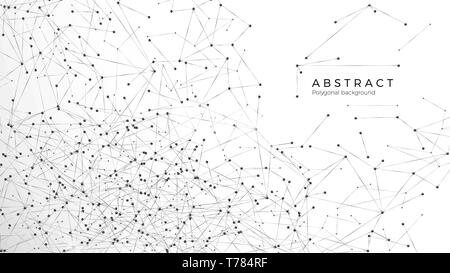 Abstract particle background. Mess network. Atomic and molecular pattern. Nodes connected in web. Futuristic plexus array big data. Vector illustratio Stock Vector