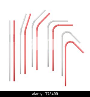 Red and white flexible cocktail straw. Vector illustration isolated on white background Stock Vector