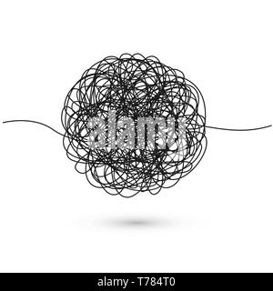 Hand drawn tangle of tangled thread. Sketch spherical abstract scribble shape. Chaotic black line doodle. Vector illustration Stock Vector