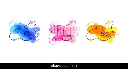 Trendy banner from liquid bubbles. Set of sale banners with trendy shapes. Vector discount banners Stock Vector