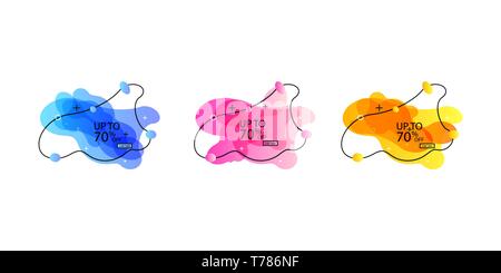 Trendy banner from liquid bubbles. Set of sale banners with trendy shapes. Vector discount banners Stock Vector