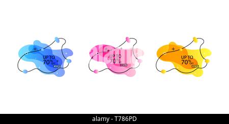 Trendy banner from liquid bubbles. Set of sale banners with trendy shapes. Vector discount banners Stock Vector