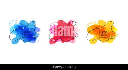 Trendy banner from liquid bubbles. Set of sale banners with trendy shapes. Vector discount banners Stock Vector